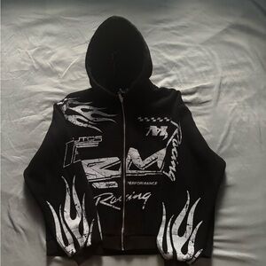 Boohoo Black Zip Up Racing Sweater